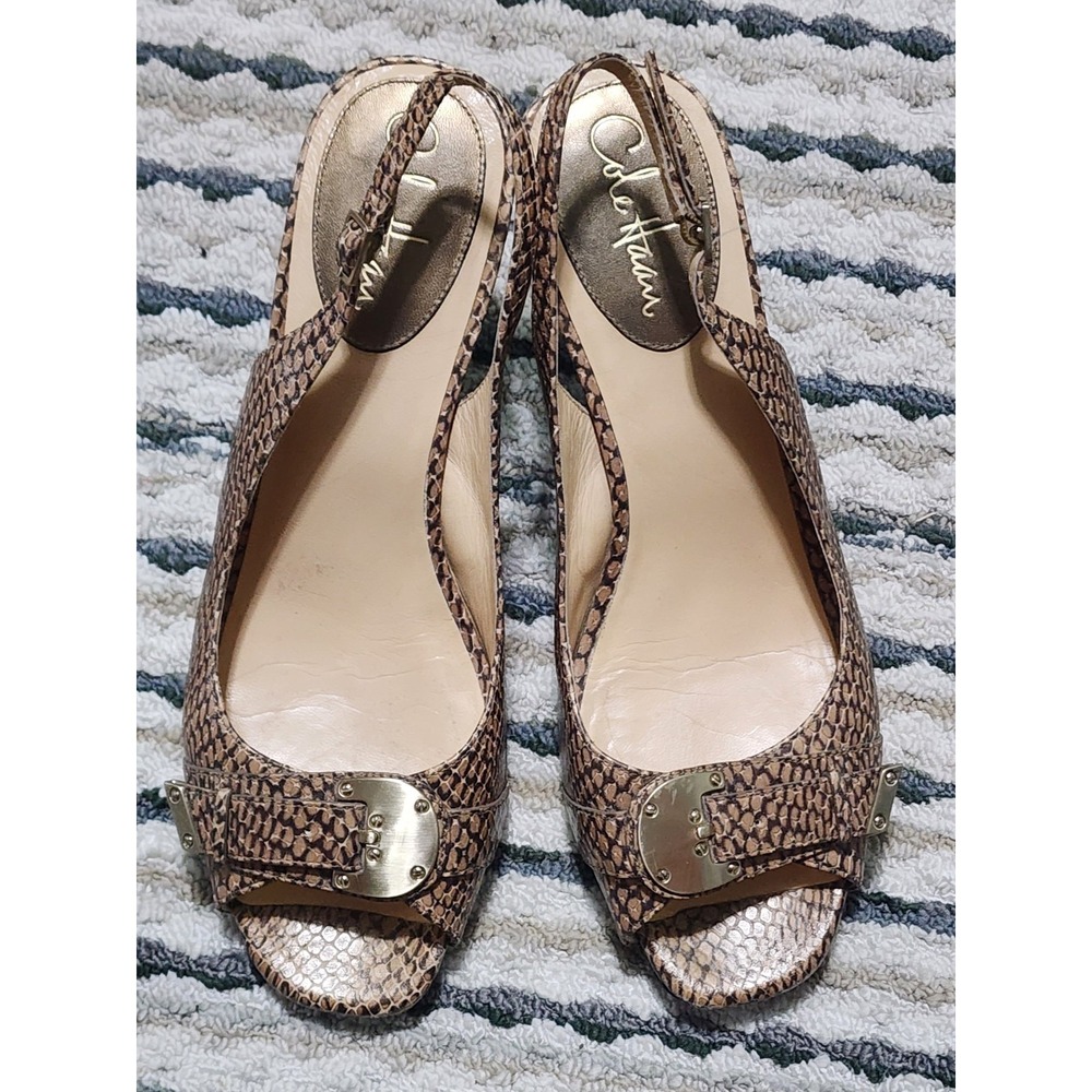 Cole Haan Air Eliana Snakeskin Peep Toe Buckle Slingback Pumps Heels 10B D29115